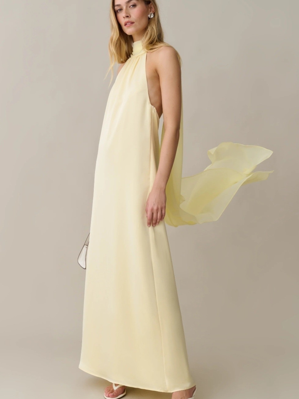 Few Moda Sleeveless Halter Maxi Dress in Soft Yellow